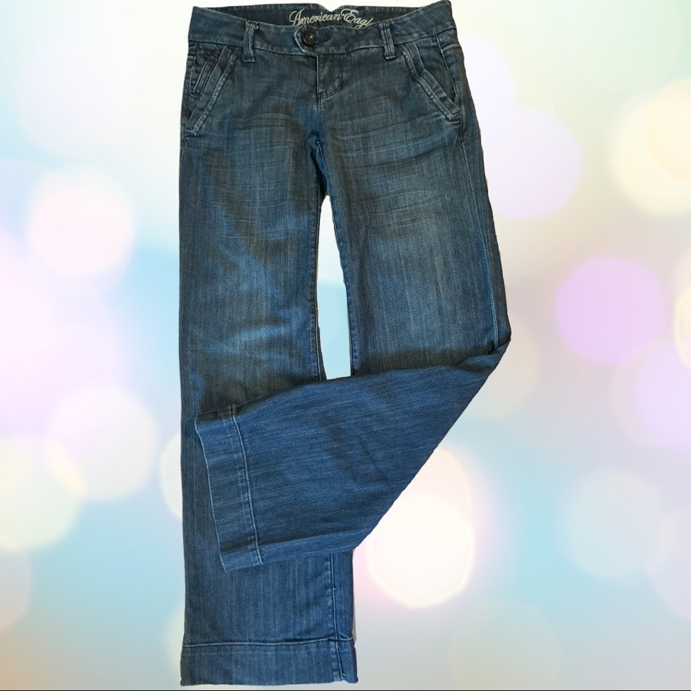 AE Wide Leg Medium Wash Trouser Jeans 2 Short